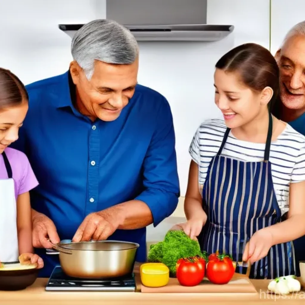 멀티제너레이션 주거의 도전 과제와 해결책 - **Intergenerational activity:** A family cooking session.