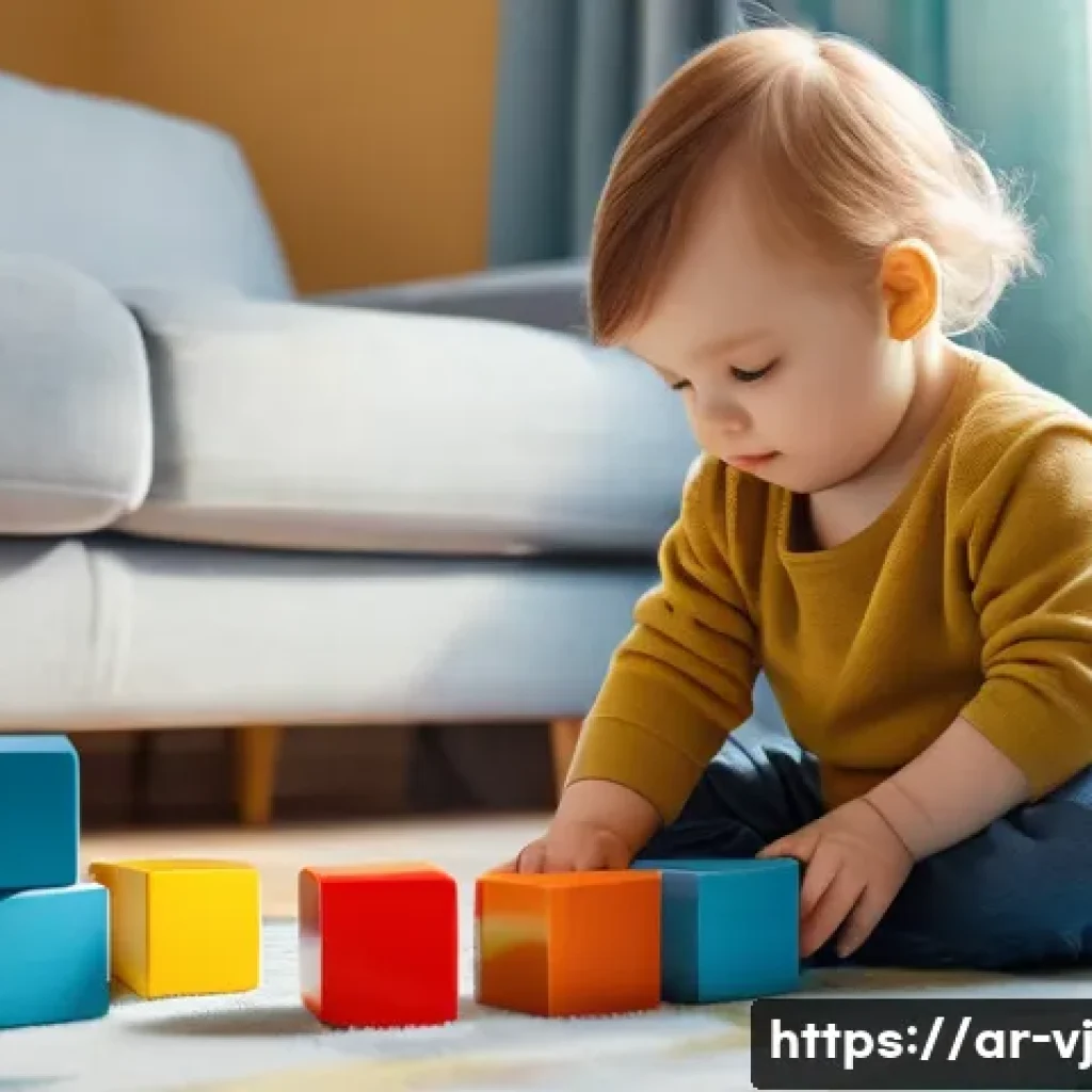 주택 정책 변화가 멀티제너레이션 주거에 미치는 영향 - **Prompt:** "A toddler wearing a diaper is playing with colorful building blocks in a sunlit living ...