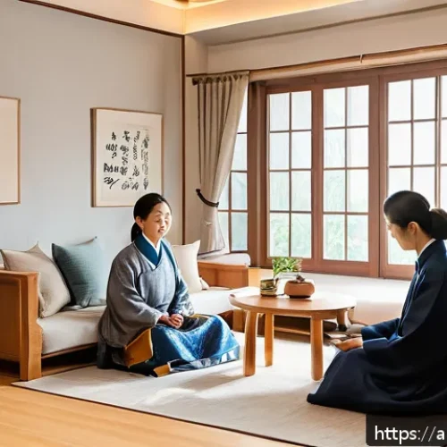 Home 32 한국에서의 멀티제너레이션 주거 현황 - A modern multi-generational Korean family home interior showing three generations living together ha...
