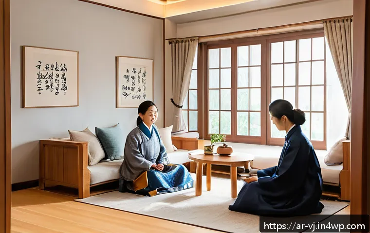 한국에서의 멀티제너레이션 주거 현황 - A modern multi-generational Korean family home interior showing three generations living together ha...